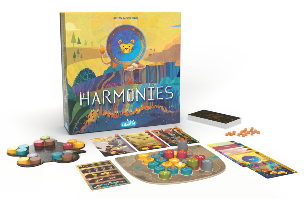 Harmonies - Jeu de placement de tuiles avec paysages colorés et animaux, créé par Johan Benvenuto pour Libellud